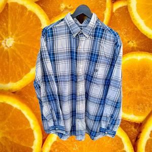 Chaps Easy Care Twill Blue and White Plaid Button Up Shirt Size XXL‎